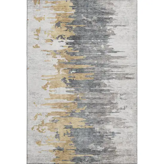 Ivory Gold And Gray Abstract Washable Area Rug With UV Protection Photo 2