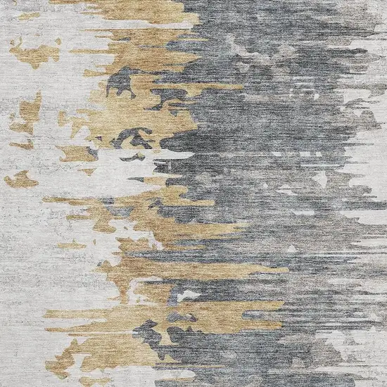 Ivory Gold And Gray Abstract Washable Area Rug With UV Protection Photo 4