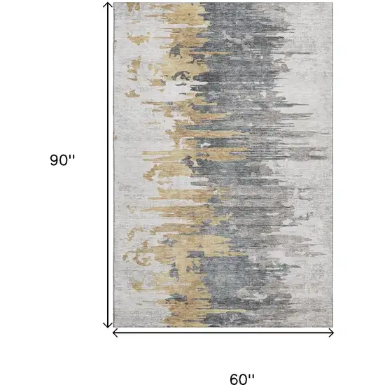 Ivory Gold And Gray Abstract Washable Area Rug With UV Protection Photo 3