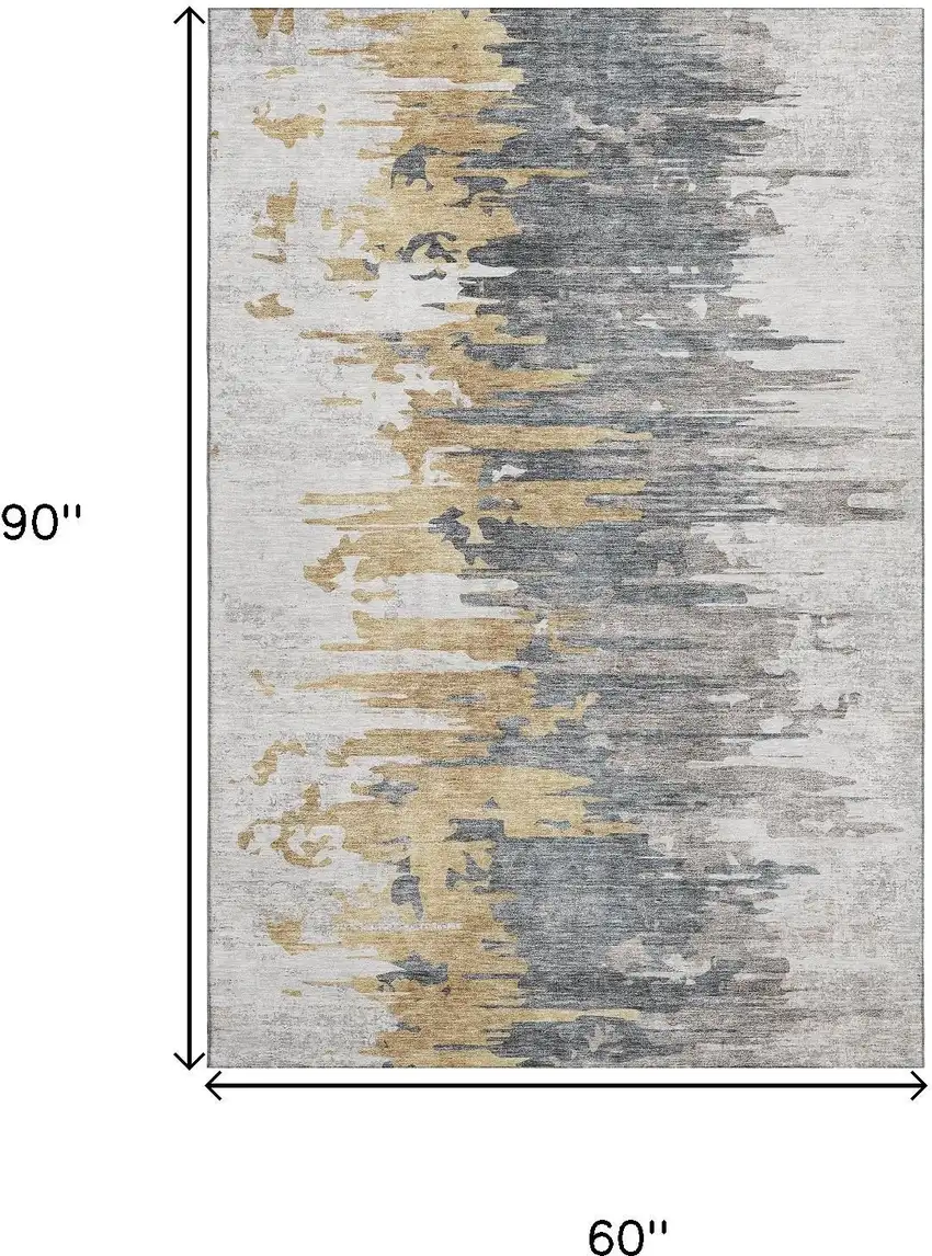 Ivory Gold And Gray Abstract Washable Area Rug With UV Protection Photo 3