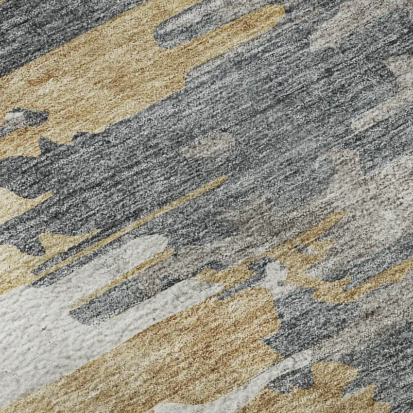 Ivory Gold And Gray Abstract Washable Area Rug With UV Protection Photo 9