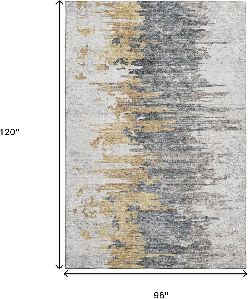 Ivory Gold And Gray Abstract Washable Area Rug With UV Protection Photo 3