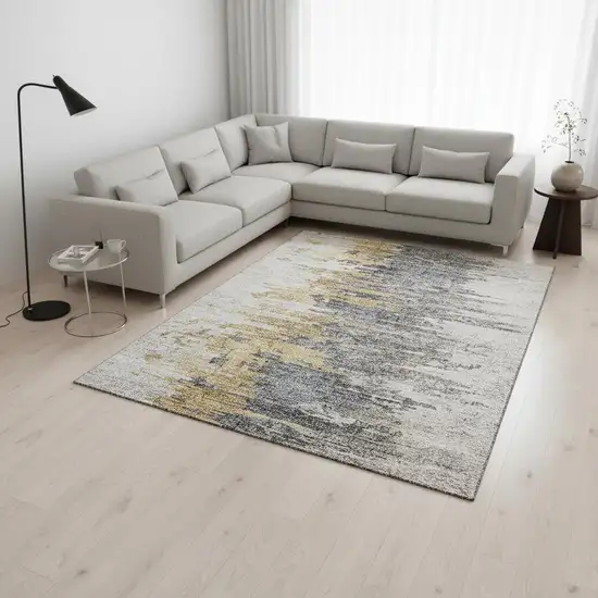 Ivory Gold And Gray Abstract Washable Area Rug With UV Protection Photo 1