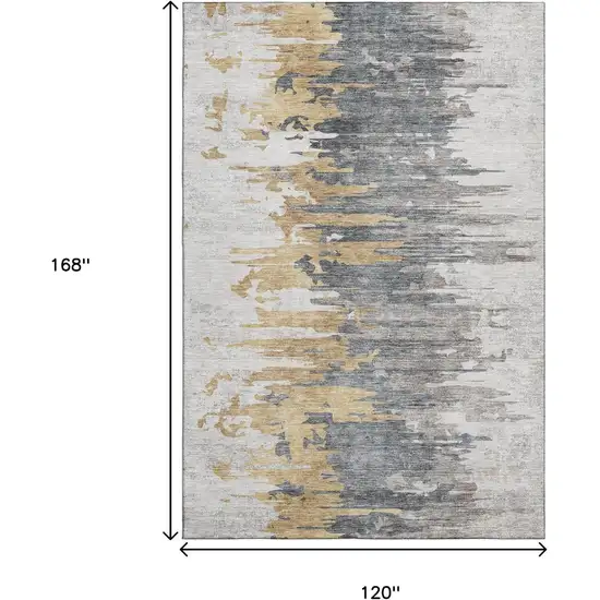 Ivory Gold And Gray Abstract Washable Area Rug With UV Protection Photo 3