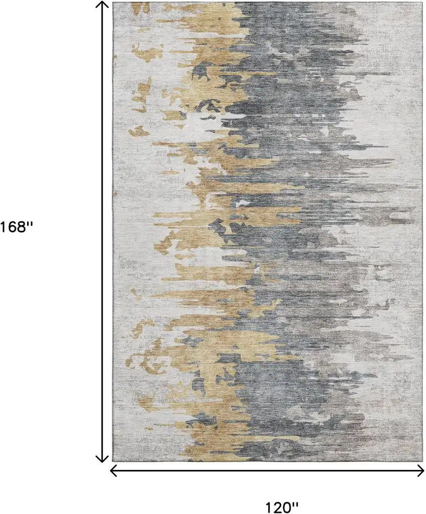 Ivory Gold And Gray Abstract Washable Area Rug With UV Protection Photo 3
