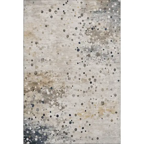 Ivory Gold And Gray Abstract Washable Area Rug With UV Protection Photo 1