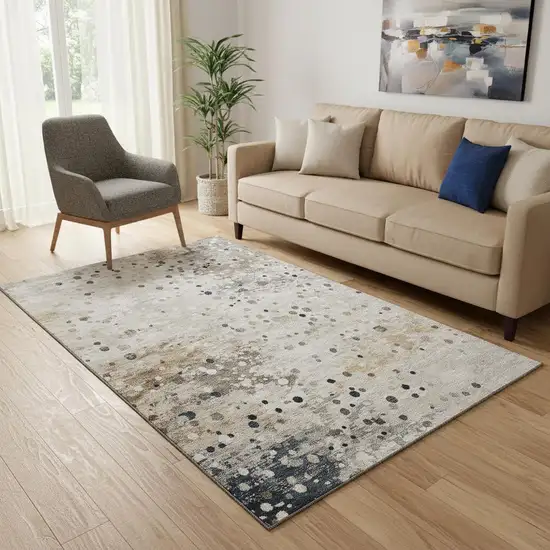Ivory Gold And Gray Abstract Washable Area Rug With UV Protection Photo 2