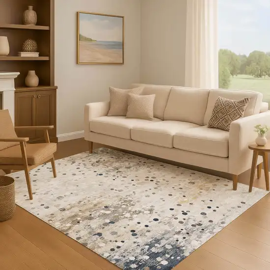 Ivory Gold And Gray Abstract Washable Area Rug With UV Protection Photo 6