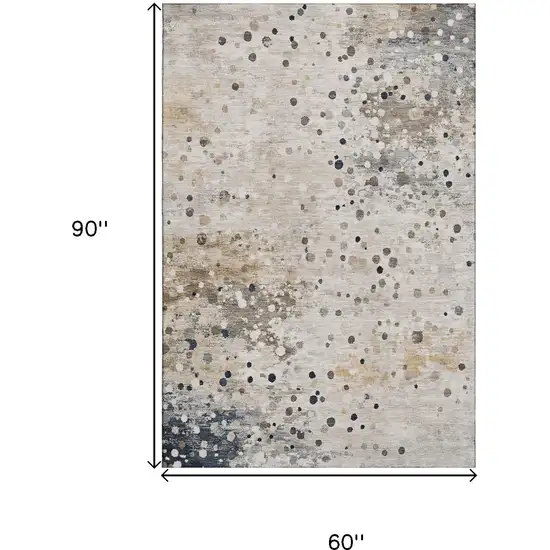 Ivory Gold And Gray Abstract Washable Area Rug With UV Protection Photo 9
