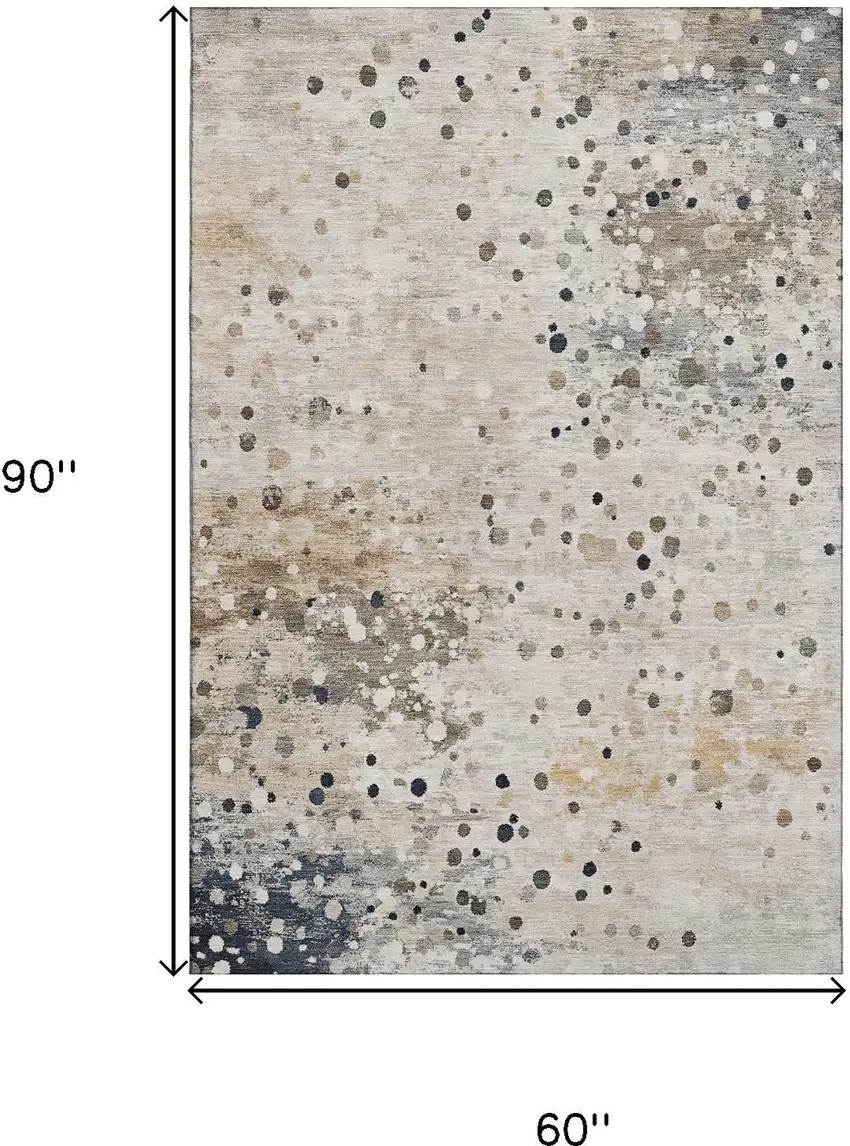 Ivory Gold And Gray Abstract Washable Area Rug With UV Protection Photo 9