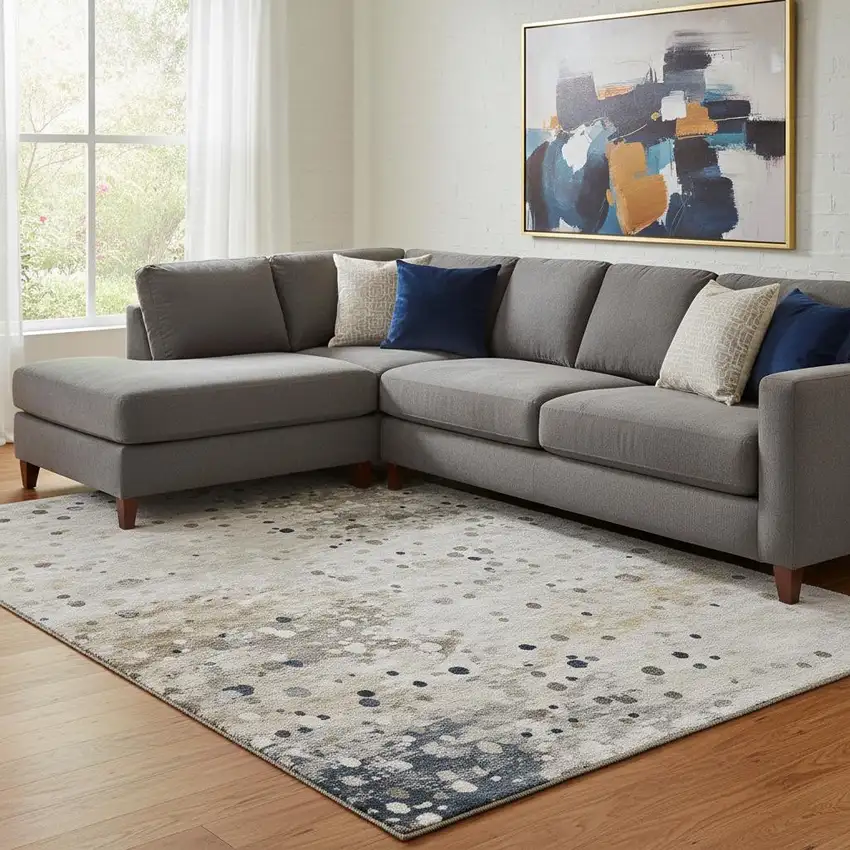 Ivory Gold And Gray Abstract Washable Area Rug With UV Protection Photo 2