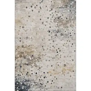 Photo of Ivory Gold And Gray Abstract Washable Area Rug With UV Protection