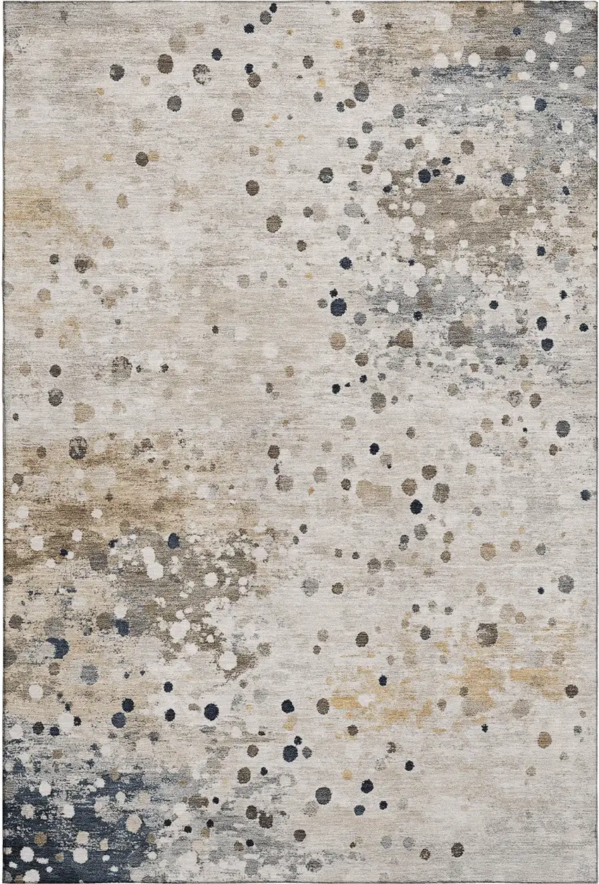 Ivory Gold And Gray Abstract Washable Area Rug With UV Protection Photo 1