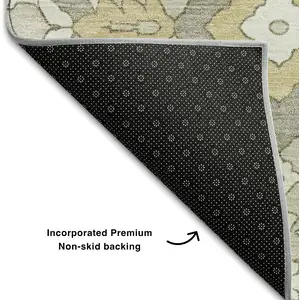 Photo of Ivory Gold And Gray Floral Washable Area Rug With UV Protection