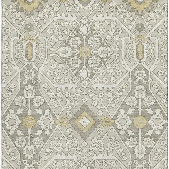 Ivory Gold And Gray Floral Washable Area Rug With UV Protection Photo 5