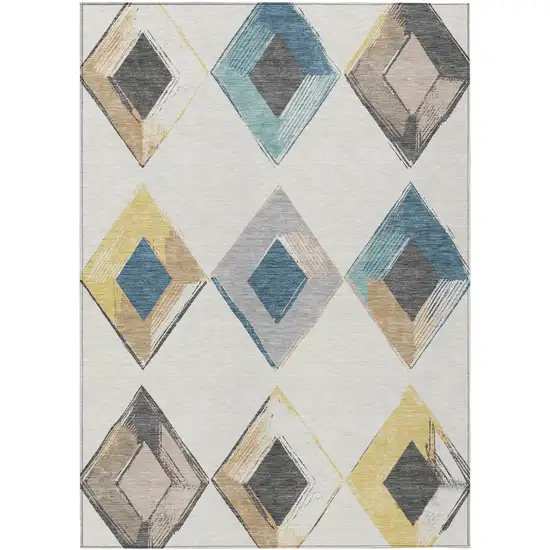 Ivory Gold And Gray Geometric Washable Indoor Outdoor Area Rug Photo 1