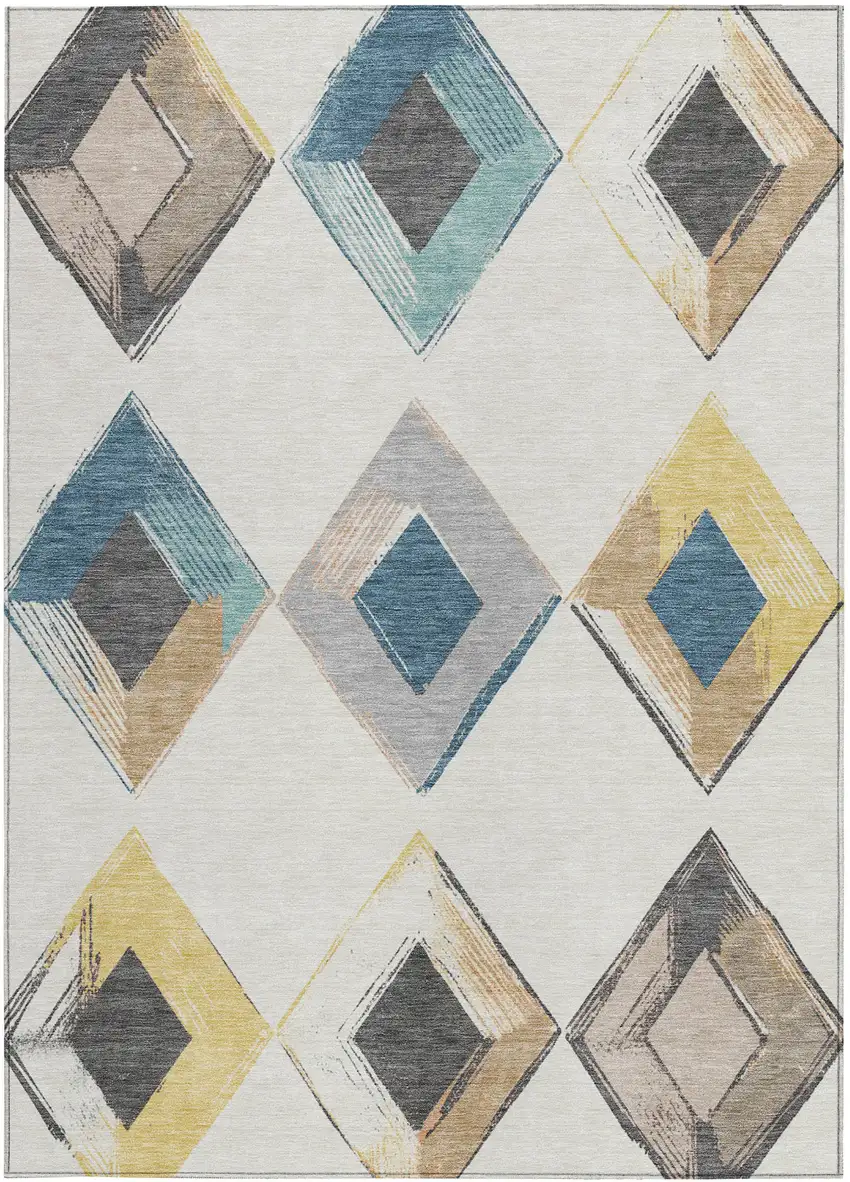 Ivory Gold And Gray Geometric Washable Indoor Outdoor Area Rug Photo 3