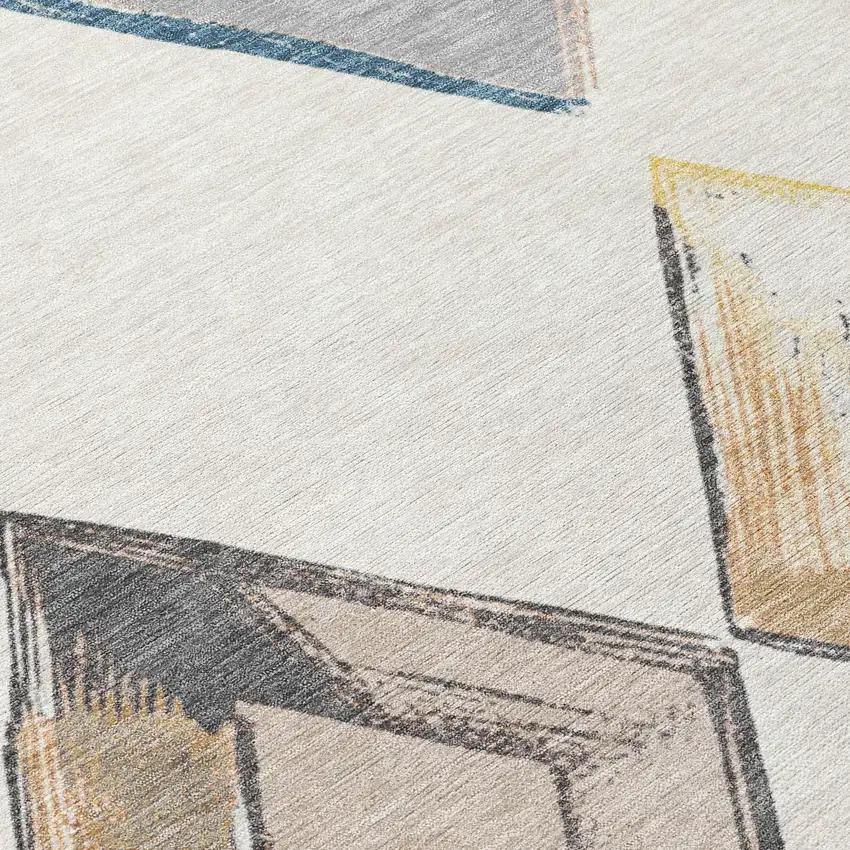 Ivory Gold And Gray Geometric Washable Indoor Outdoor Area Rug Photo 6