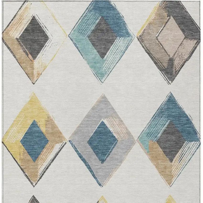 Ivory Gold And Gray Geometric Washable Indoor Outdoor Area Rug Photo 4