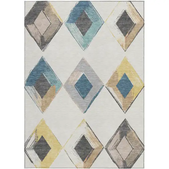 Ivory Gold And Gray Geometric Washable Indoor Outdoor Area Rug Photo 3