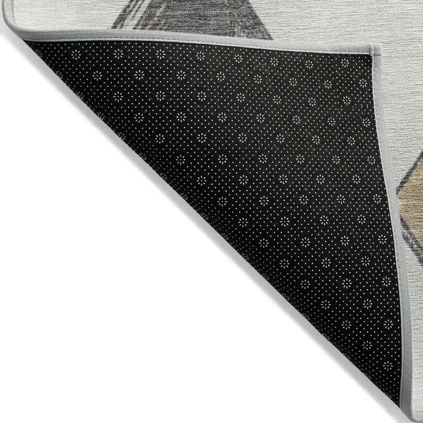 Ivory Gold And Gray Geometric Washable Indoor Outdoor Area Rug Photo 5