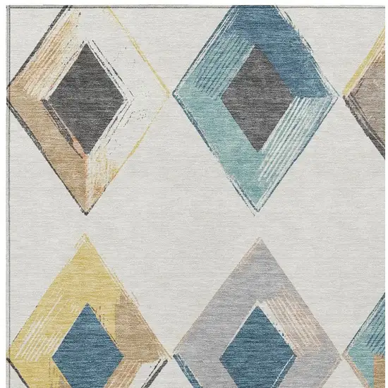 Ivory Gold And Gray Geometric Washable Indoor Outdoor Area Rug Photo 4