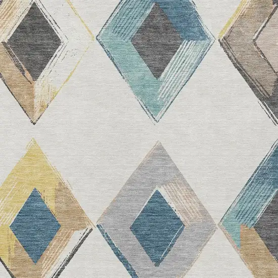 Ivory Gold And Gray Geometric Washable Indoor Outdoor Area Rug Photo 3