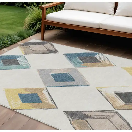 Ivory Gold And Gray Geometric Washable Indoor Outdoor Area Rug Photo 2