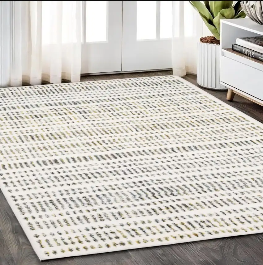 Ivory Gold And Gray Striped Area Rug Photo 1