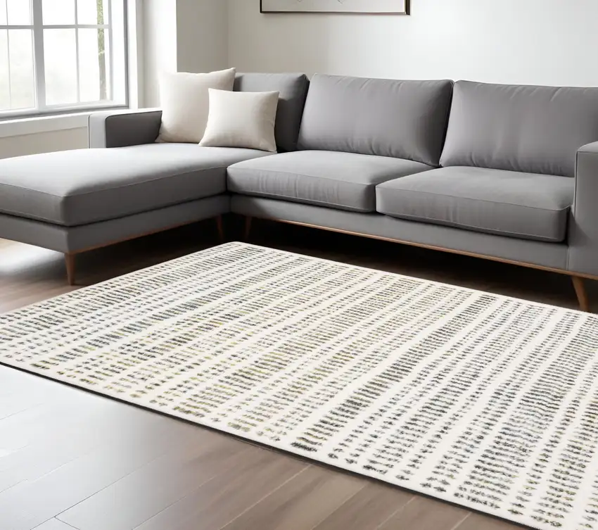 Ivory Gold And Gray Striped Area Rug Photo 1