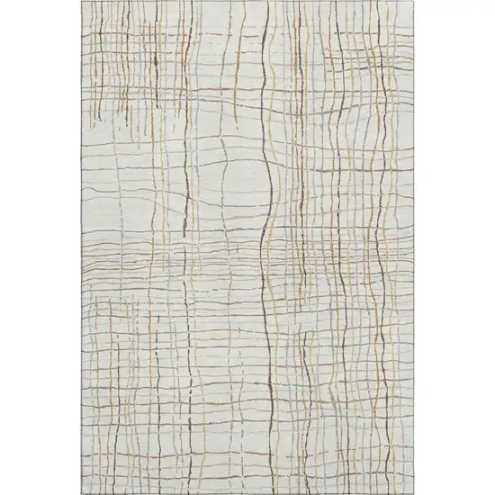 Ivory Gold And Gray Striped Washable Area Rug With UV Protection Photo 1