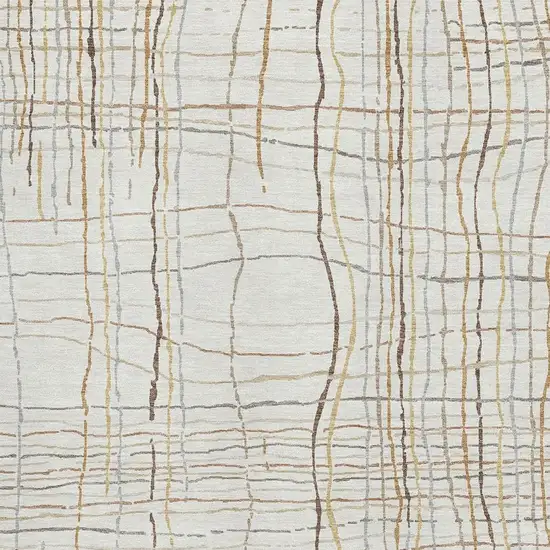 Ivory Gold And Gray Striped Washable Area Rug With UV Protection Photo 2