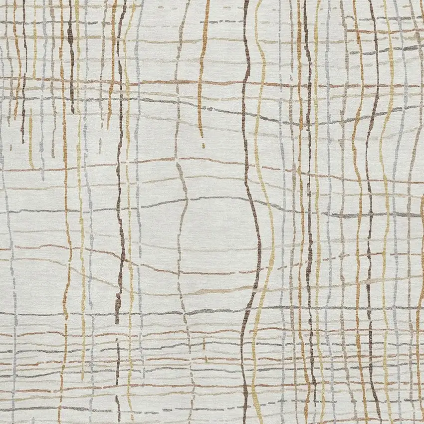 Ivory Gold And Gray Striped Washable Area Rug With UV Protection Photo 2