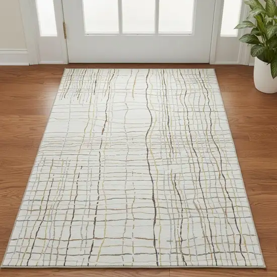 Ivory Gold And Gray Striped Washable Area Rug With UV Protection Photo 2