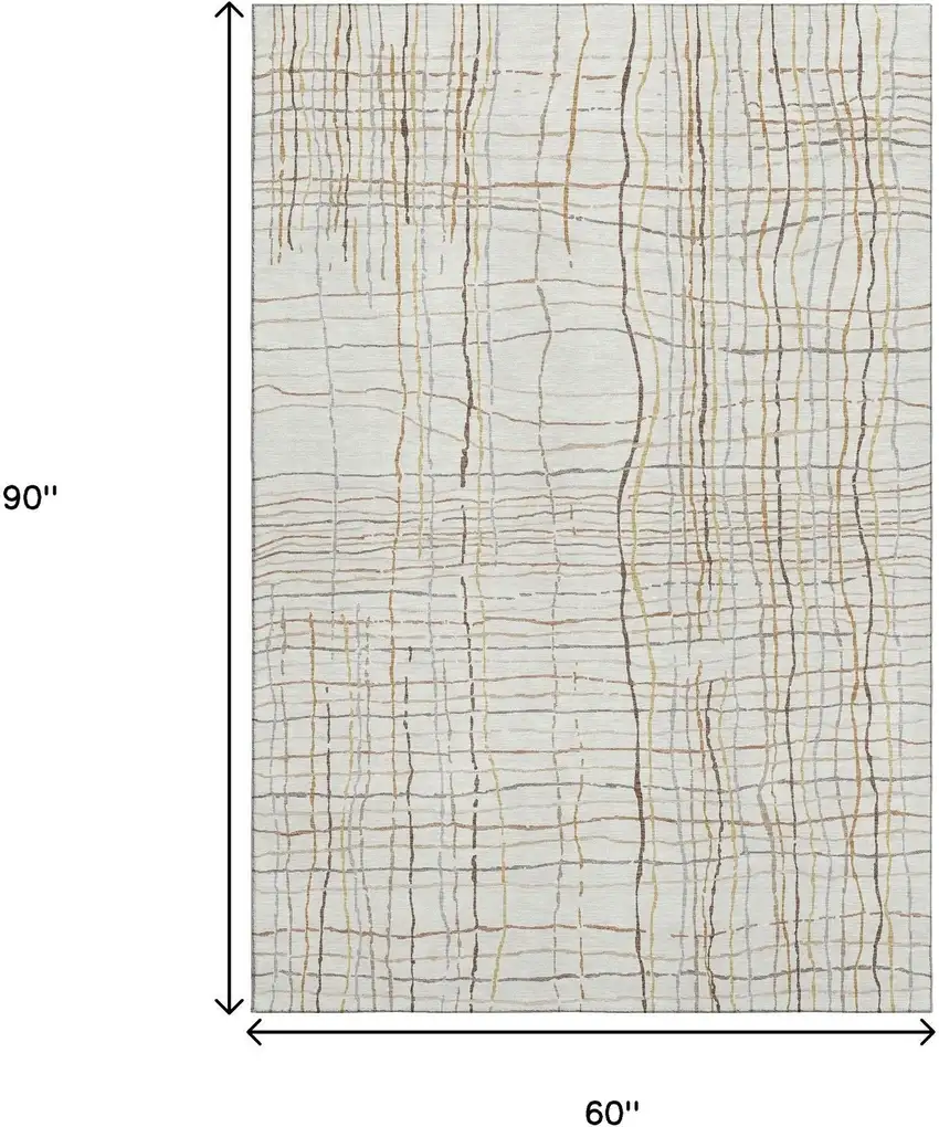 Ivory Gold And Gray Striped Washable Area Rug With UV Protection Photo 8