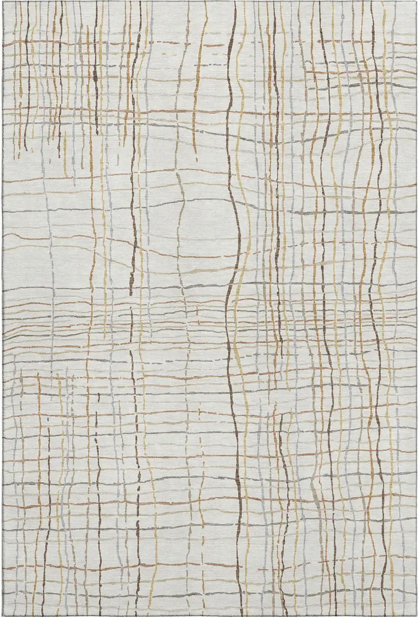 Ivory Gold And Gray Striped Washable Area Rug With UV Protection Photo 1