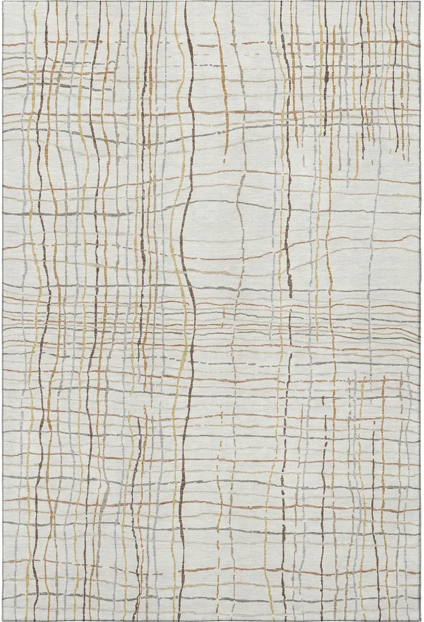 Ivory Gold And Gray Striped Washable Area Rug With UV Protection Photo 3