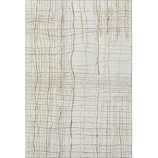 Ivory Gold And Gray Striped Washable Area Rug With UV Protection Photo 3