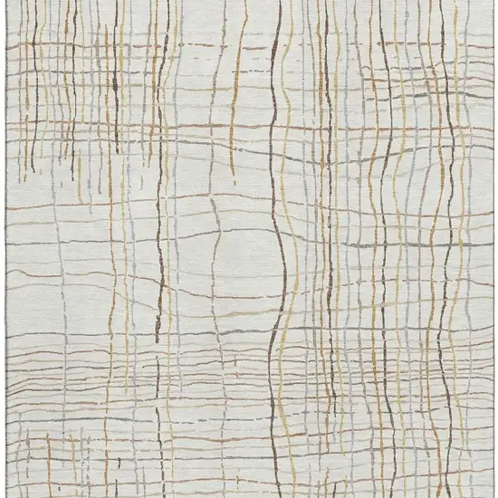 Ivory Gold And Gray Striped Washable Area Rug With UV Protection Photo 2