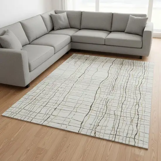 Ivory Gold And Gray Striped Washable Area Rug With UV Protection Photo 2