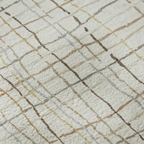 Ivory Gold And Gray Striped Washable Area Rug With UV Protection Photo 9
