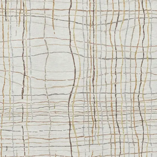 Ivory Gold And Gray Striped Washable Area Rug With UV Protection Photo 2