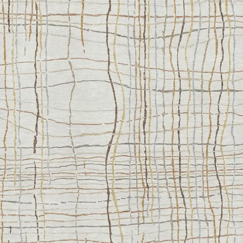 Ivory Gold And Gray Striped Washable Area Rug With UV Protection Photo 2