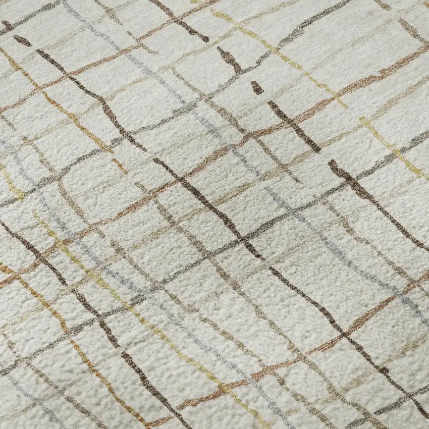 Ivory Gold And Gray Striped Washable Area Rug With UV Protection Photo 9