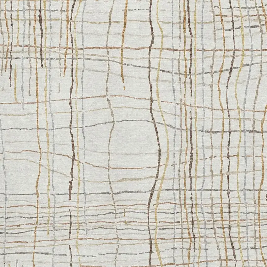 Ivory Gold And Gray Striped Washable Area Rug With UV Protection Photo 2