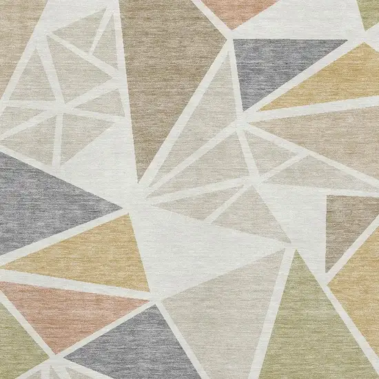 Ivory Gold And Green Geometric Washable Area Rug With UV Protection Photo 2