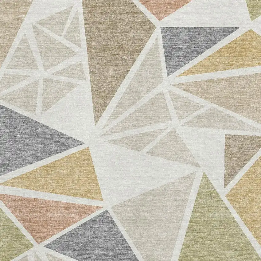 Ivory Gold And Green Geometric Washable Area Rug With UV Protection Photo 2