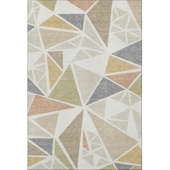 Ivory Gold And Green Geometric Washable Area Rug With UV Protection Photo 3