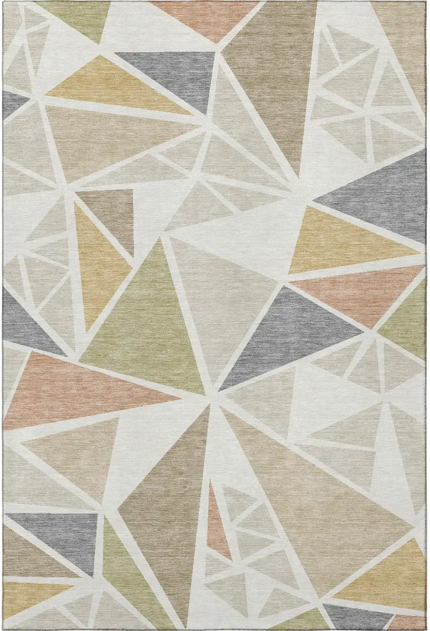 Ivory Gold And Green Geometric Washable Area Rug With UV Protection Photo 3