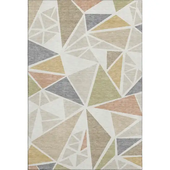 Ivory Gold And Green Geometric Washable Area Rug With UV Protection Photo 1
